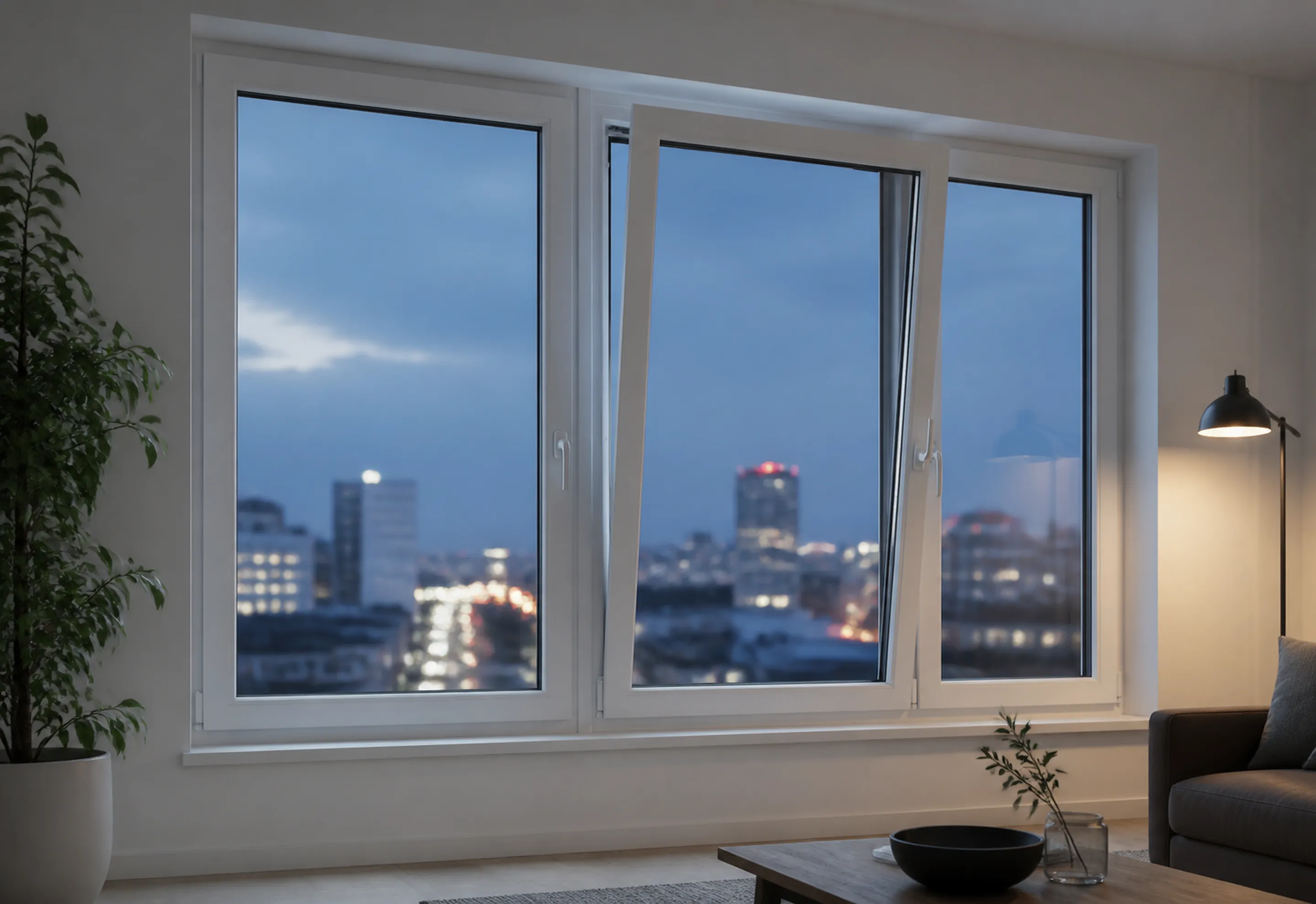 Renovated urban apartment with PVC windows and a softened city view