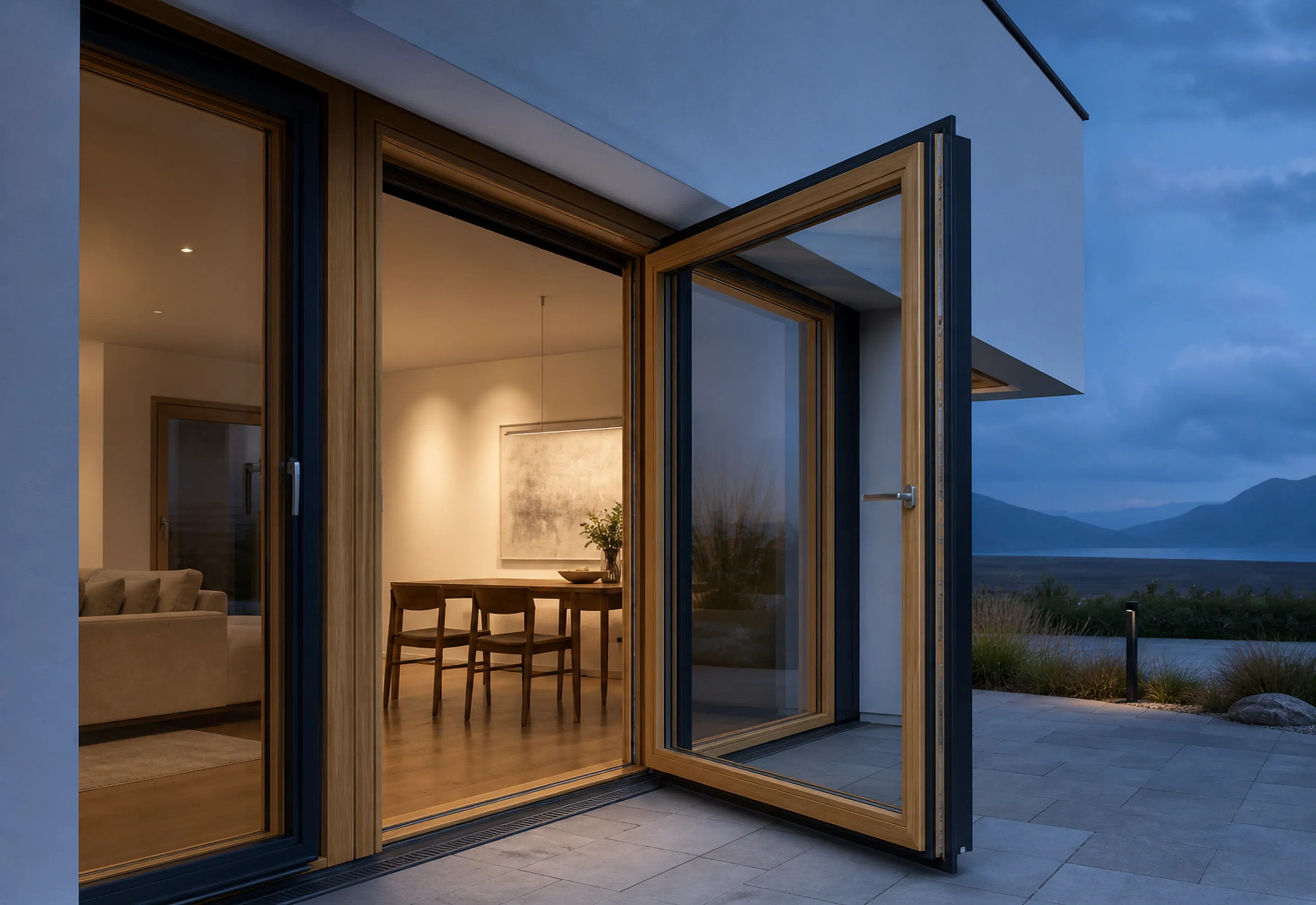 Contemporary home with hybrid timber and aluminium windows